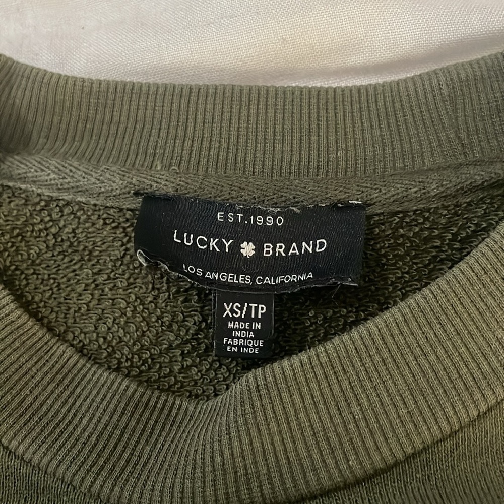 Lucky Brand Olive and Black Embroidered Sweatshirt sz XS - Picture 4 of 6